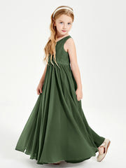 Robes de Demoiselle d'Honneur Junior Élégantes Sans Manches Olive Verte