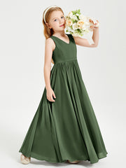 Robes de Demoiselle d'Honneur Junior Élégantes Sans Manches Olive Verte
