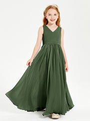 Robes de Demoiselle d'Honneur Junior Élégantes Sans Manches Olive Verte