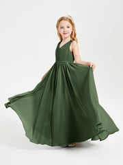 Robes de Demoiselle d'Honneur Junior Élégantes Sans Manches Olive Verte
