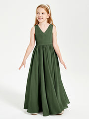 Robes de Demoiselle d'Honneur Junior Élégantes Sans Manches Olive Verte