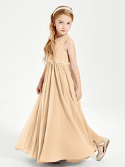 Robes de Demoiselle d'Honneur Junior Élégantes Sans Manches Pêche