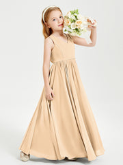 Robes de Demoiselle d'Honneur Junior Élégantes Sans Manches Pêche