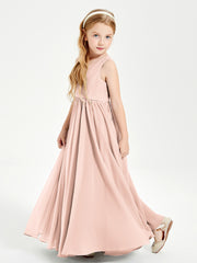 Robes de Demoiselle d'Honneur Junior Élégantes Sans Manches Rose Perle