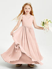 Robes de Demoiselle d'Honneur Junior Élégantes Sans Manches Rose Perle