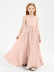 Robes de Demoiselle d'Honneur Junior Élégantes Sans Manches Rose Perle
