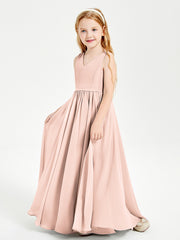 Robes de Demoiselle d'Honneur Junior Élégantes Sans Manches Rose Perle
