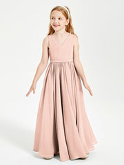 Robes de Demoiselle d'Honneur Junior Élégantes Sans Manches Rose Perle