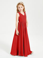 Robes de Demoiselle d'Honneur Junior Élégantes Sans Manches Rouge