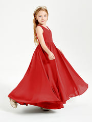 Robes de Demoiselle d'Honneur Junior Élégantes Sans Manches Rouge
