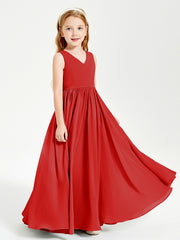 Robes de Demoiselle d'Honneur Junior Élégantes Sans Manches Rouge