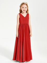 Robes de Demoiselle d'Honneur Junior Élégantes Sans Manches Rouge