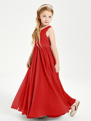 Robes de Demoiselle d'Honneur Junior Élégantes Sans Manches Rouge