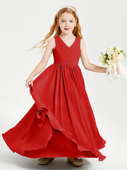 Robes de Demoiselle d'Honneur Junior Élégantes Sans Manches Rouge