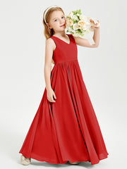 Robes de Demoiselle d'Honneur Junior Élégantes Sans Manches Rouge