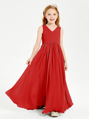Robes de Demoiselle d'Honneur Junior Élégantes Sans Manches Rouge