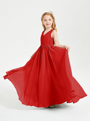 Robes de Demoiselle d'Honneur Junior Élégantes Sans Manches Rouge