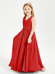 Robes de Demoiselle d'Honneur Junior Élégantes Sans Manches Rouge