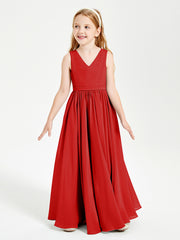 Robes de Demoiselle d'Honneur Junior Élégantes Sans Manches Rouge
