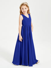 Robes de Demoiselle d'Honneur Junior Élégantes Sans Manches Bleu Royale