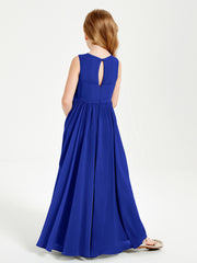 Robes de Demoiselle d'Honneur Junior Élégantes Sans Manches Bleu Royale