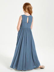 Robes de Demoiselle d'Honneur Junior Élégantes Sans Manches Bleu de Schiste