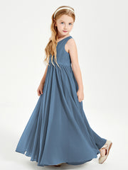 Robes de Demoiselle d'Honneur Junior Élégantes Sans Manches Bleu de Schiste