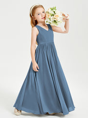 Robes de Demoiselle d'Honneur Junior Élégantes Sans Manches Bleu de Schiste