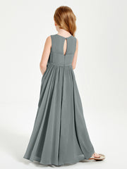 Robes de Demoiselle d'Honneur Junior Élégantes Sans Manches Gris Acier