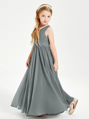 Robes de Demoiselle d'Honneur Junior Élégantes Sans Manches Gris Acier