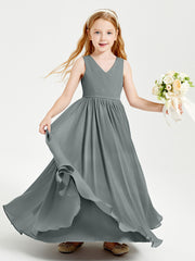 Robes de Demoiselle d'Honneur Junior Élégantes Sans Manches Gris Acier