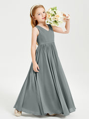 Robes de Demoiselle d'Honneur Junior Élégantes Sans Manches Gris Acier