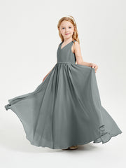 Robes de Demoiselle d'Honneur Junior Élégantes Sans Manches Gris Acier