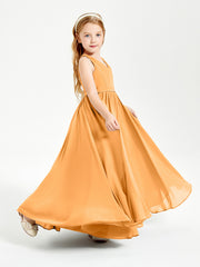 Robes de Demoiselle d'Honneur Junior Élégantes Sans Manches Mandarine