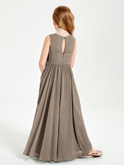 Robes de Demoiselle d'Honneur Junior Élégantes Sans Manches Taupe