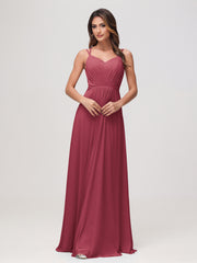A-line robe en chiffon à encolure cœur froncée Cannelle Rose