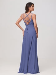 A-line robe en chiffon à encolure cœur froncée Pervenche