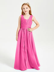 Chic Robes Longues de Demoiselle d'Honneur Junior à Col en V Azalée