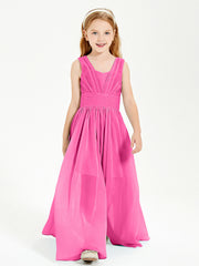 Chic Robes Longues de Demoiselle d'Honneur Junior à Col en V Azalée