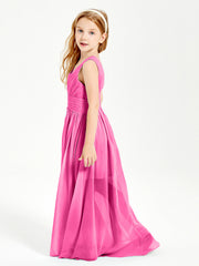 Chic Robes Longues de Demoiselle d'Honneur Junior à Col en V Azalée