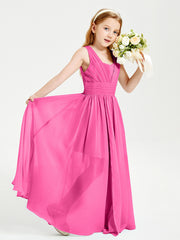 Chic Robes Longues de Demoiselle d'Honneur Junior à Col en V Azalée