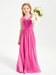 Chic Robes Longues de Demoiselle d'Honneur Junior à Col en V Azalée