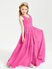 Chic Robes Longues de Demoiselle d'Honneur Junior à Col en V Azalée