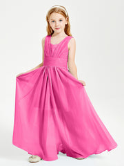 Chic Robes Longues de Demoiselle d'Honneur Junior à Col en V Azalée