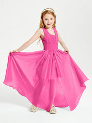 Chic Robes Longues de Demoiselle d'Honneur Junior à Col en V Azalée