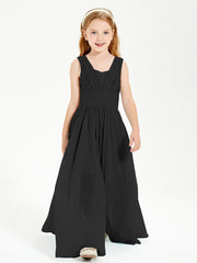 Chic Robes Longues de Demoiselle d'Honneur Junior à Col en V Noir