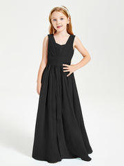 Chic Robes Longues de Demoiselle d'Honneur Junior à Col en V Noir