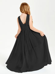 Chic Robes Longues de Demoiselle d'Honneur Junior à Col en V Noir