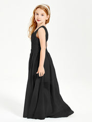 Chic Robes Longues de Demoiselle d'Honneur Junior à Col en V Noir