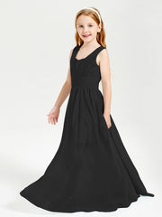 Chic Robes Longues de Demoiselle d'Honneur Junior à Col en V Noir
